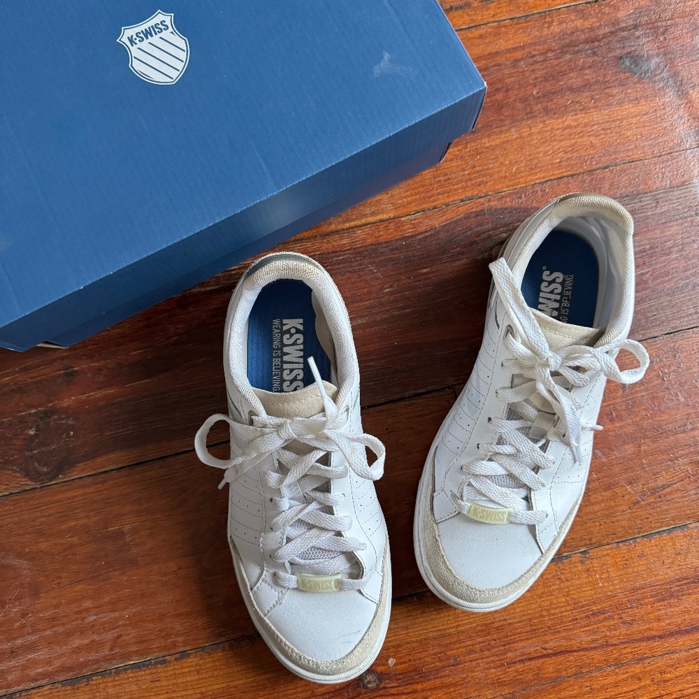 K-Swiss Court Block Low Leather Sneakers White Champagne Size 8